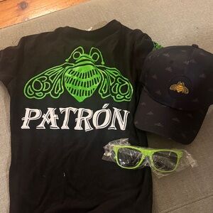 Patrón Black T-Shirt and Cap Set with Green Accents